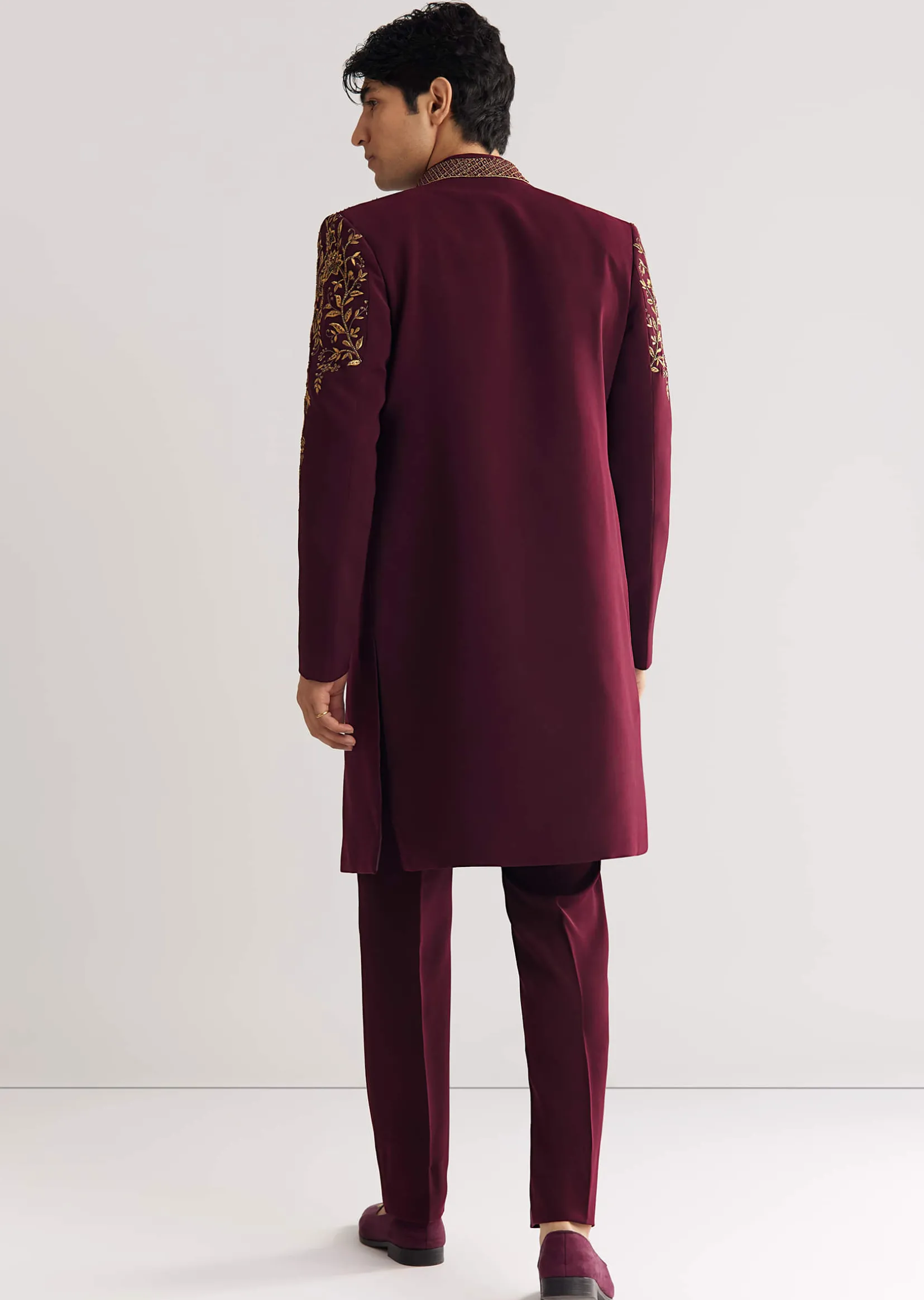 Red Suiting Indo Western With Zardosi Floral Work