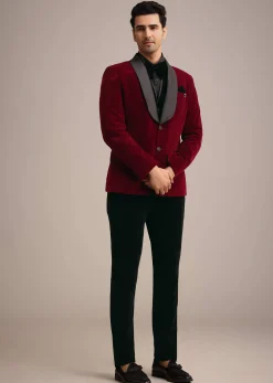 Red Tuxedo Set In Micro Velvet