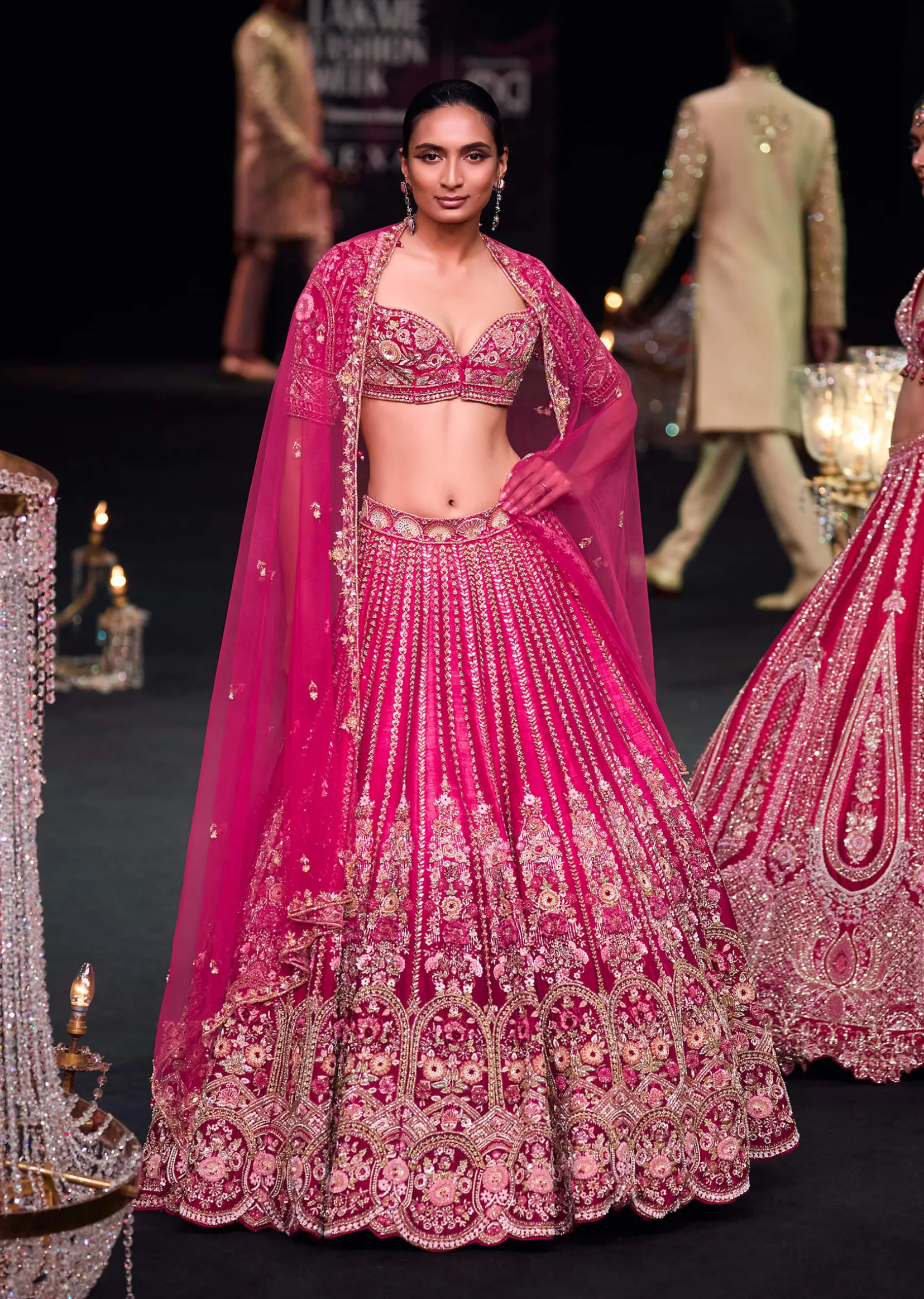 Red Velvet Silk 16 Kali Zardosi Lehenga With Crystal Blouse And Two Dupattas