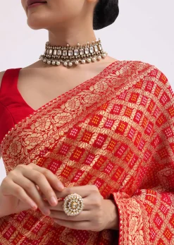 Red Woven Georgette Saree With Unstitched Blouse
