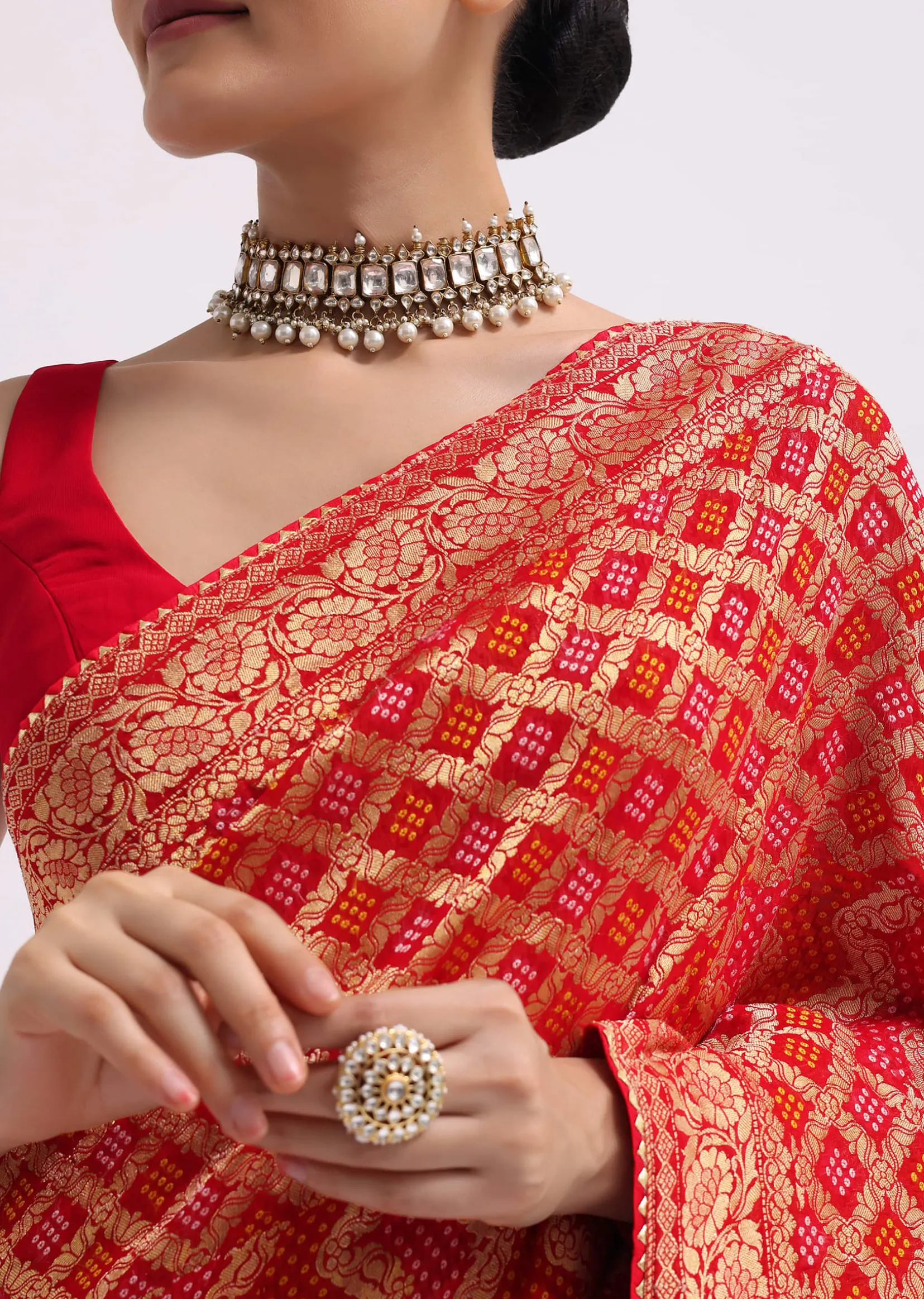 Red Woven Georgette Saree With Unstitched Blouse