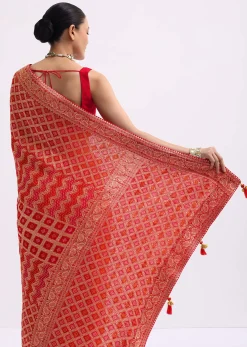 Red Woven Georgette Saree With Unstitched Blouse