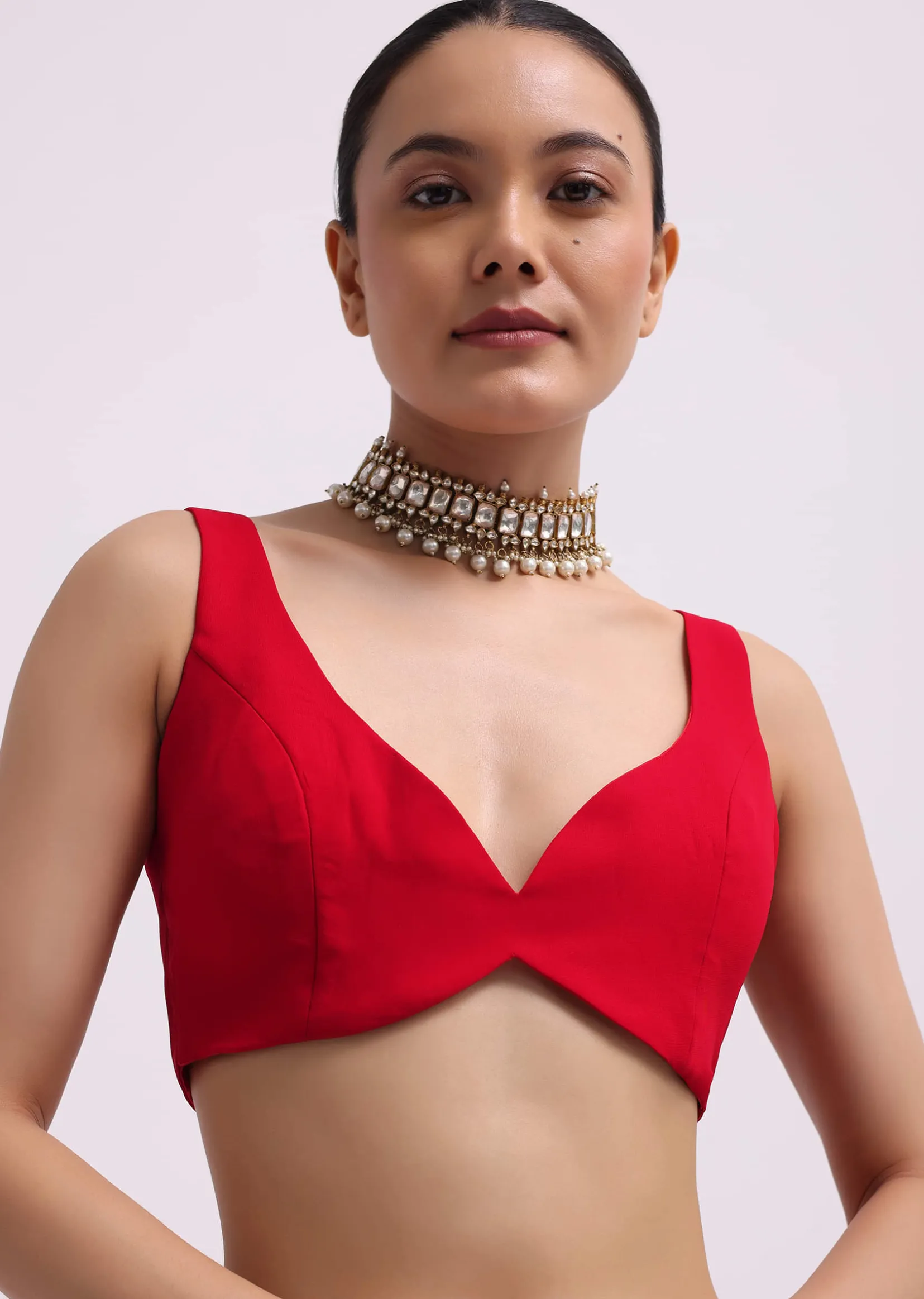 Red Woven Georgette Saree With Unstitched Blouse