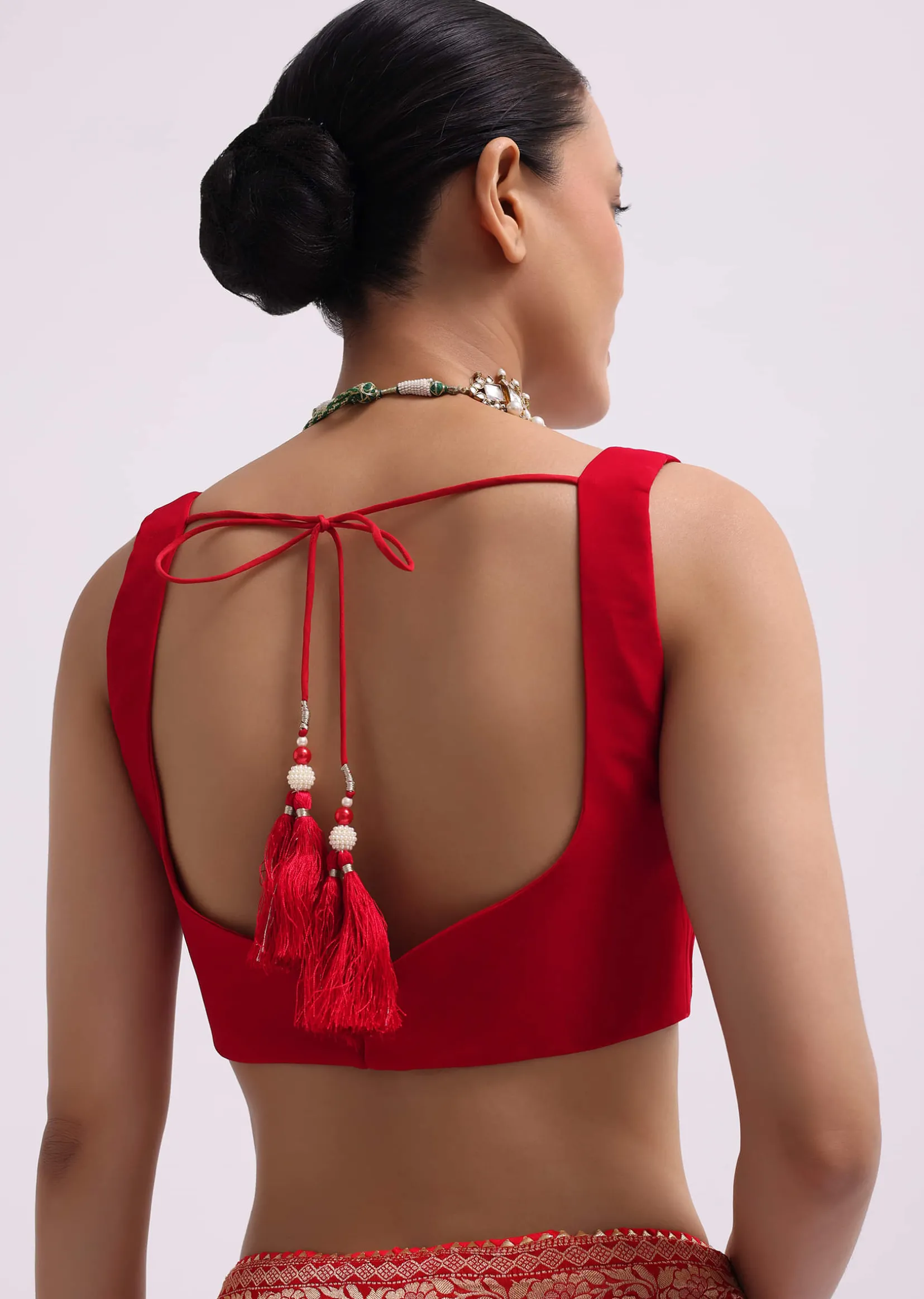 Red Woven Georgette Saree With Unstitched Blouse