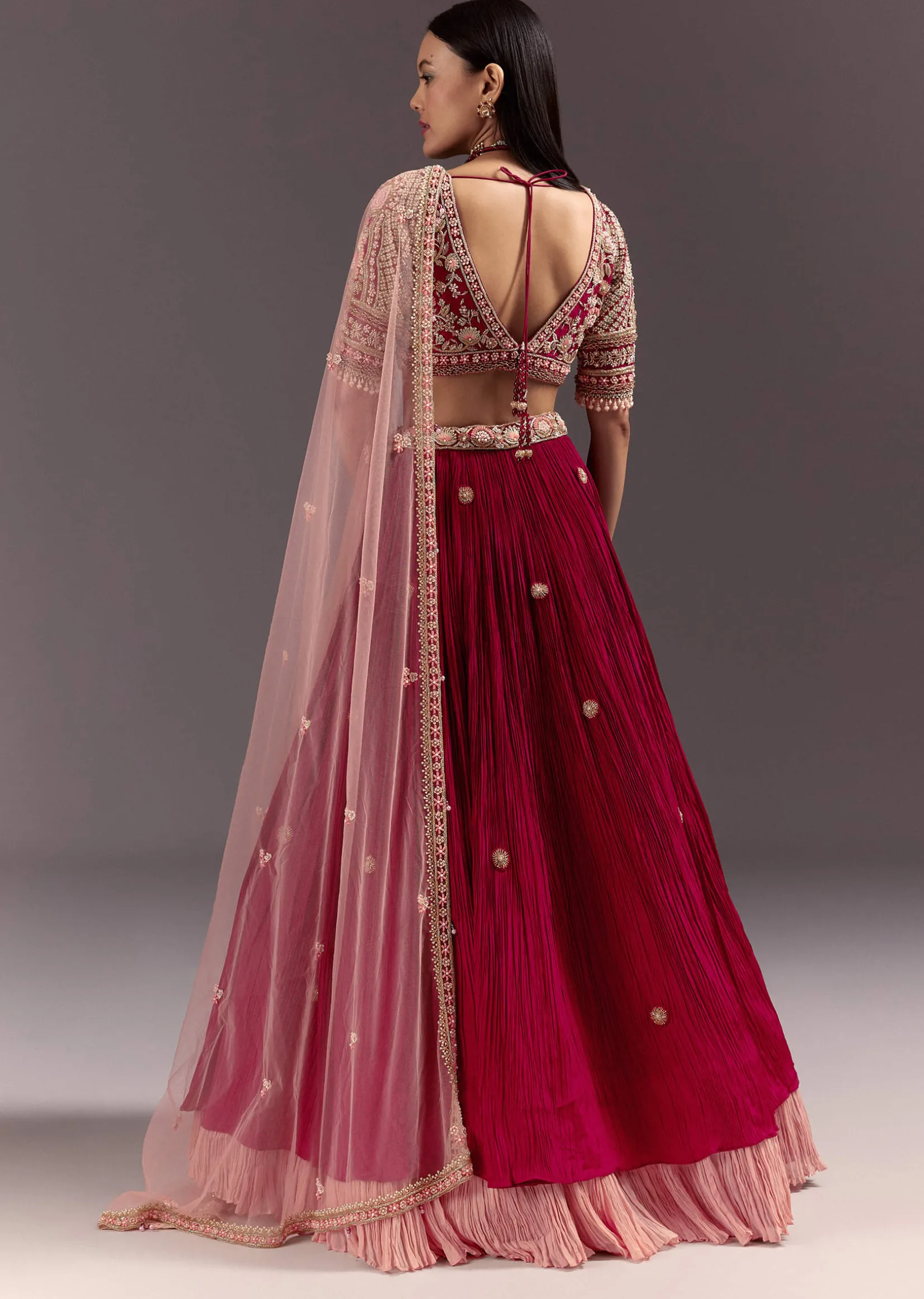 Red Zardosi Embroidered Lehenga Set With Tassel Blouse
