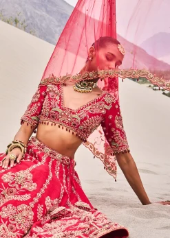Red Zardosi Embroidered Lehenga Set With Two Dupattas