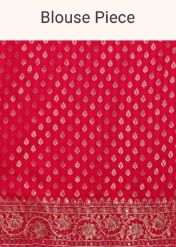 Red Zardosi Embroidered Saree With Unstitched Blouse