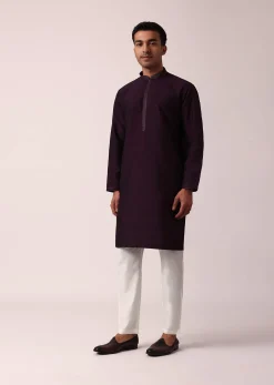 Regal Purple Cotton Silk Embroidered Jacket Kurta Set