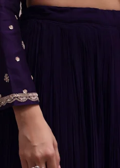 Regal Purple Heavy Zardosi Worked Short Kurta With Palazzo And Net Dupatta Set