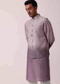Regal Purple Silk Jacket Kurta Set For Men