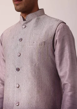 Regal Purple Silk Jacket Kurta Set For Men