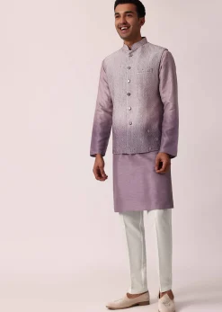 Regal Purple Silk Jacket Kurta Set For Men
