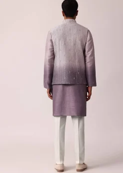 Regal Purple Silk Jacket Kurta Set For Men