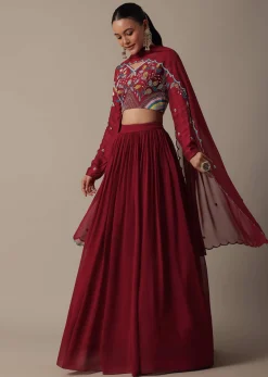 Regal Red Silk Lehenga Set With Exquisite Embroidery