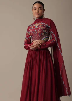 Regal Red Silk Lehenga Set With Exquisite Embroidery