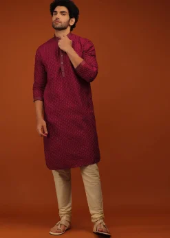 Rio Red Kurta Set In Lucknowi Embroidery