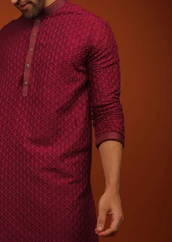 Rio Red Kurta Set In Lucknowi Embroidery
