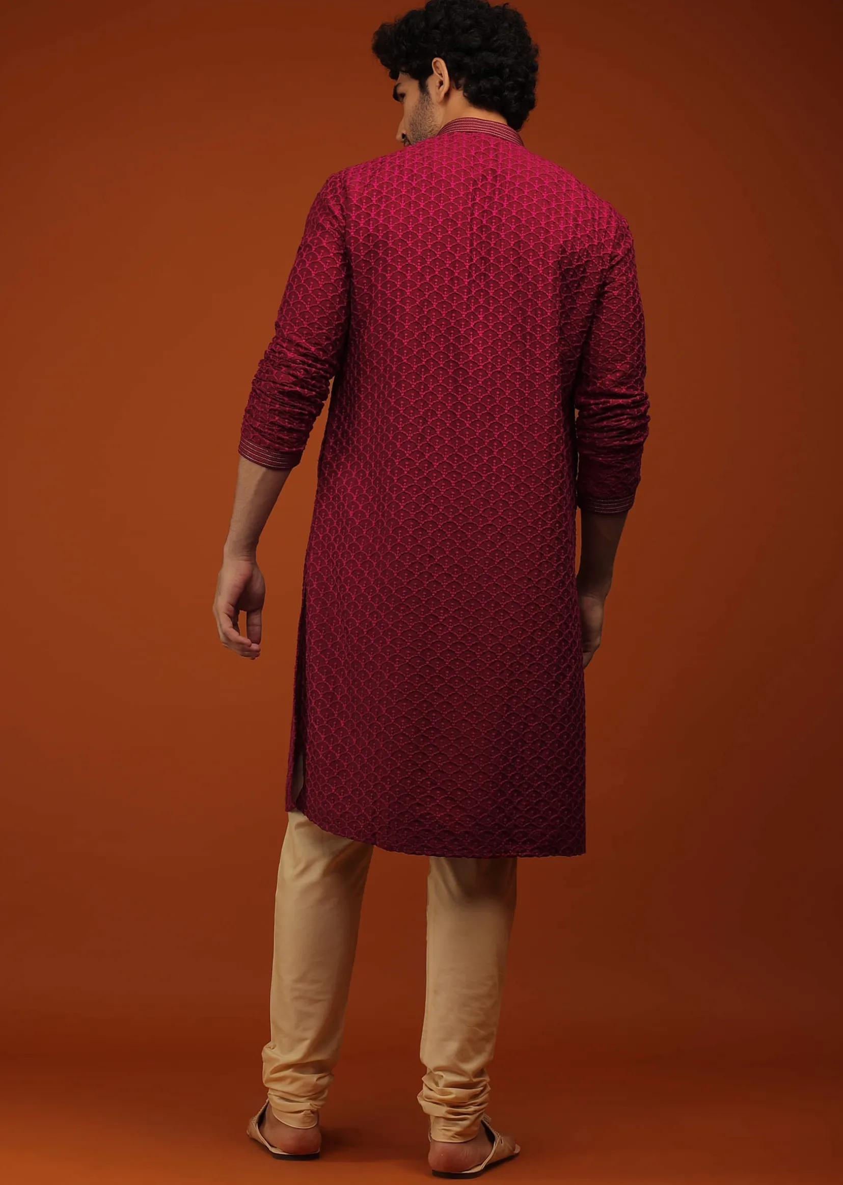 Rio Red Kurta Set In Lucknowi Embroidery