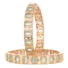 Rose Gold And Mint Green Polki Bangles In Mix Metal
