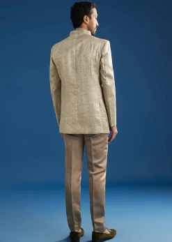 Rose Gold Banarasi Silk Jacket Kurta Set