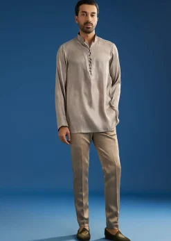 Rose Gold Banarasi Silk Jacket Kurta Set
