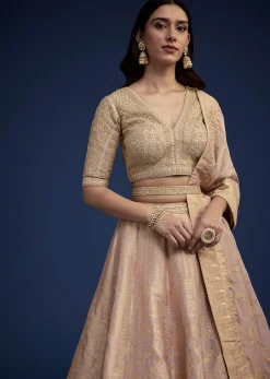 Rose Gold Brocade Lehenga Set With Belt