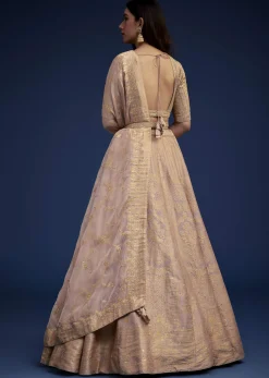 Rose Gold Brocade Lehenga Set With Belt