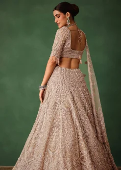 Rose Gold Hand Embroidered Lehenga Set With Dupatta