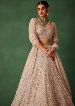 Rose Gold Hand Embroidered Lehenga Set With Dupatta