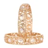 Rose Gold Handcrafted Kundan Polki Bangles In Mix Metal