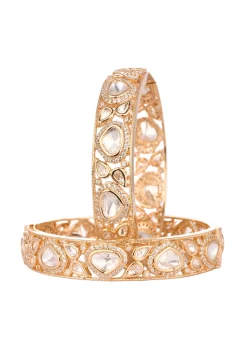 Rose Gold Handcrafted Kundan Polki Bangles In Mix Metal