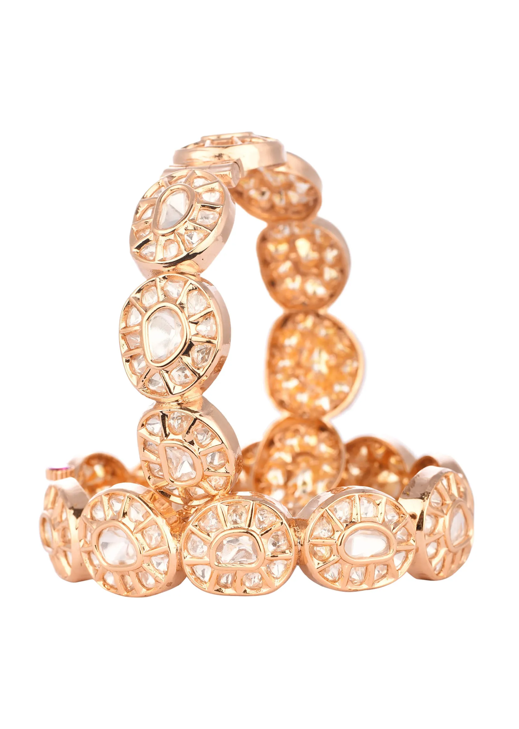 Rose Gold Kundan Polki Bangles In Mix Metal