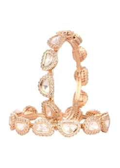 Rose Gold Kundan Polki Mixed Metal Bangles
