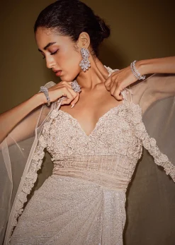 Rose Gold Shimmer Corset Gown With And Embellished Cape