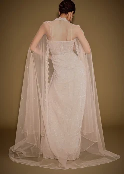 Rose Gold Shimmer Corset Gown With And Embellished Cape