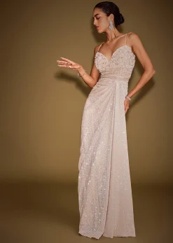 Rose Gold Shimmer Corset Gown With And Embellished Cape