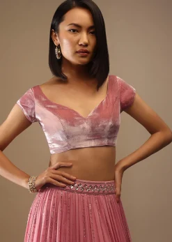 Rose Gold Velvet Blouse In Cap Sleeves With A Sweetheart Neckline Padded And A Back Hooks Closure