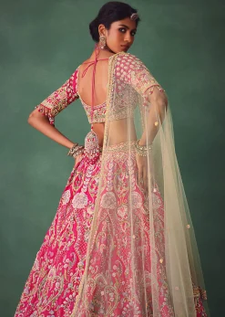 Rose Pink Bridal Lehenga With Scoop Neckline Blouse And Hand Work Dupatta