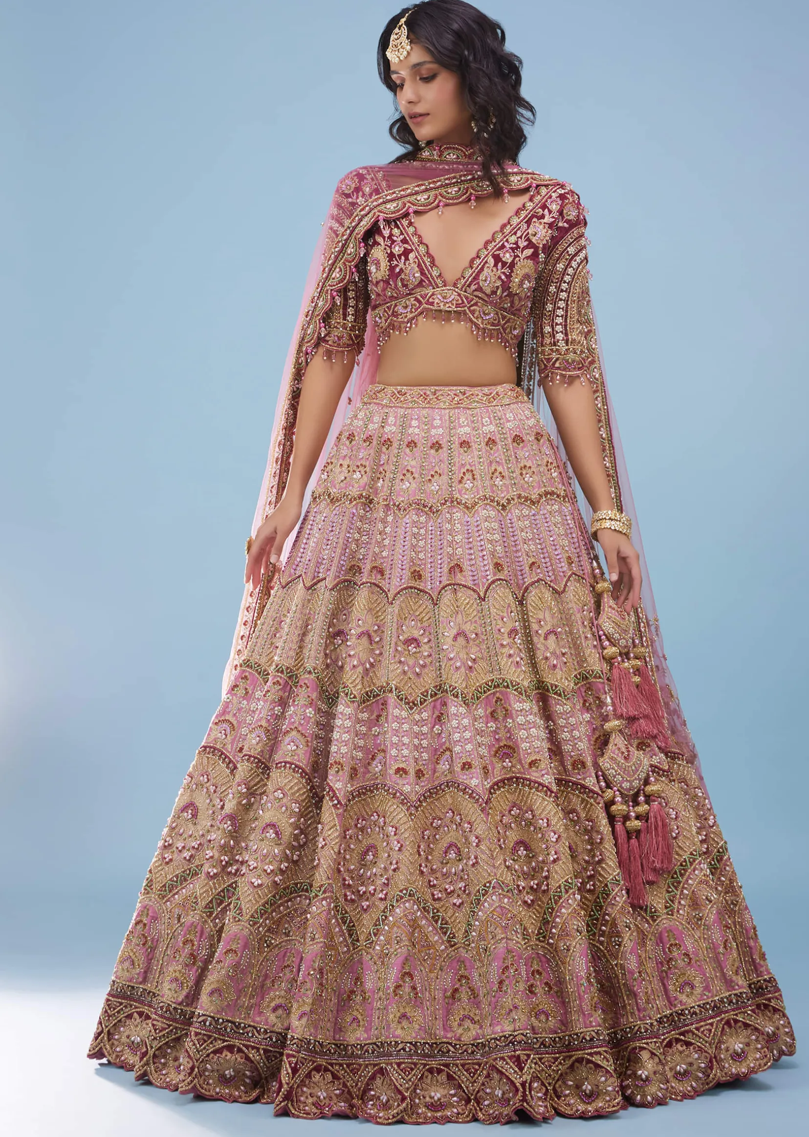 Rose Pink Junoesque Bridal Lehenga In Raw Silk With Heavy Embroidery - NOOR 2022