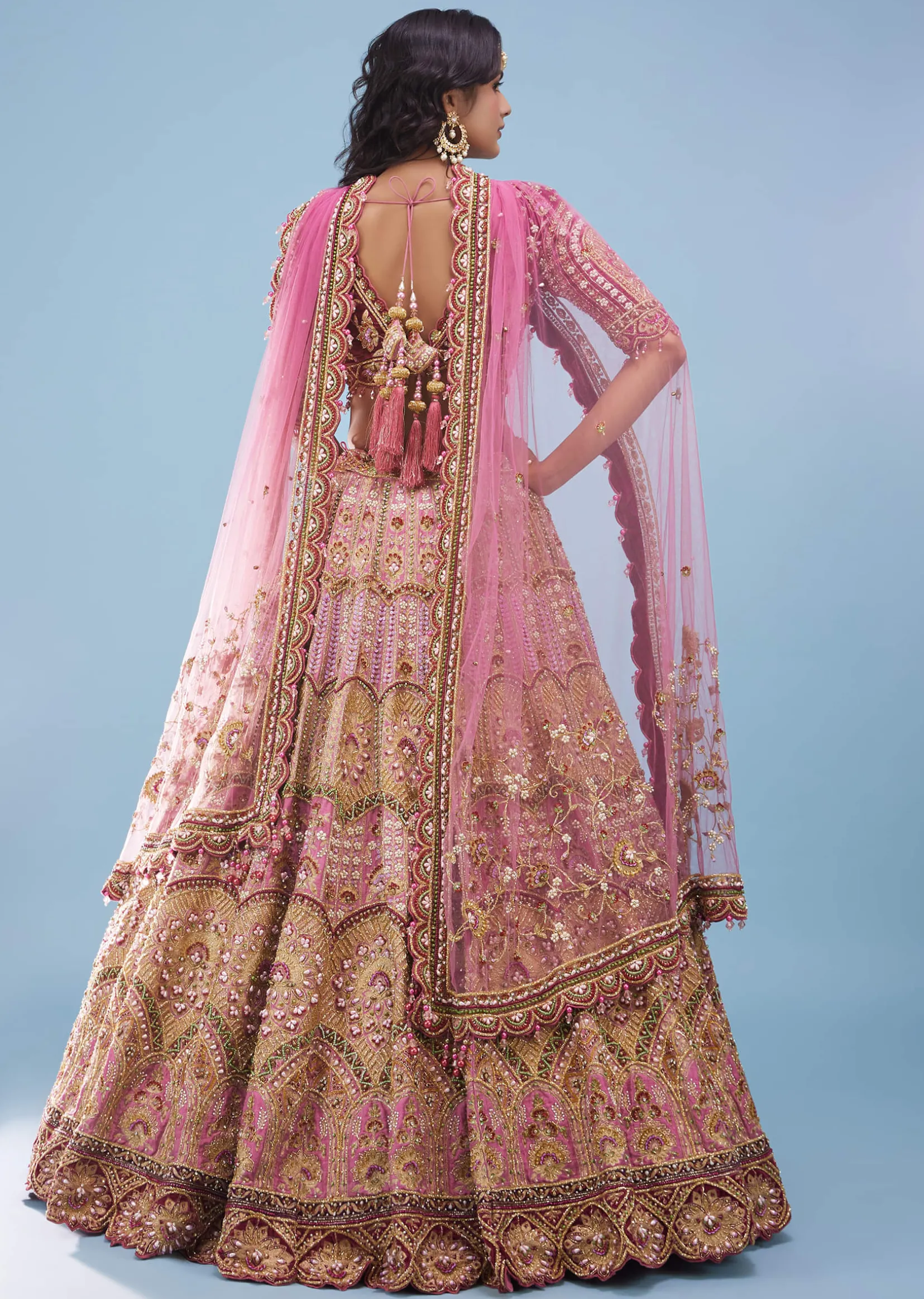 Rose Pink Junoesque Bridal Lehenga In Raw Silk With Heavy Embroidery - NOOR 2022