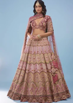 Rose Pink Junoesque Bridal Lehenga In Raw Silk With Heavy Embroidery - NOOR 2022