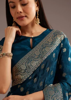 Royal Blue Jaquard Silk Saree With Zari Butti And Brocade Border