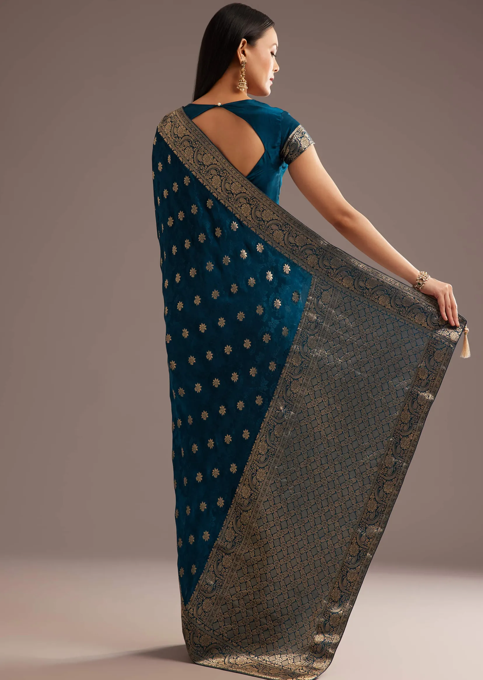 Royal Blue Jaquard Silk Saree With Zari Butti And Brocade Border