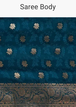 Royal Blue Jaquard Silk Saree With Zari Butti And Brocade Border