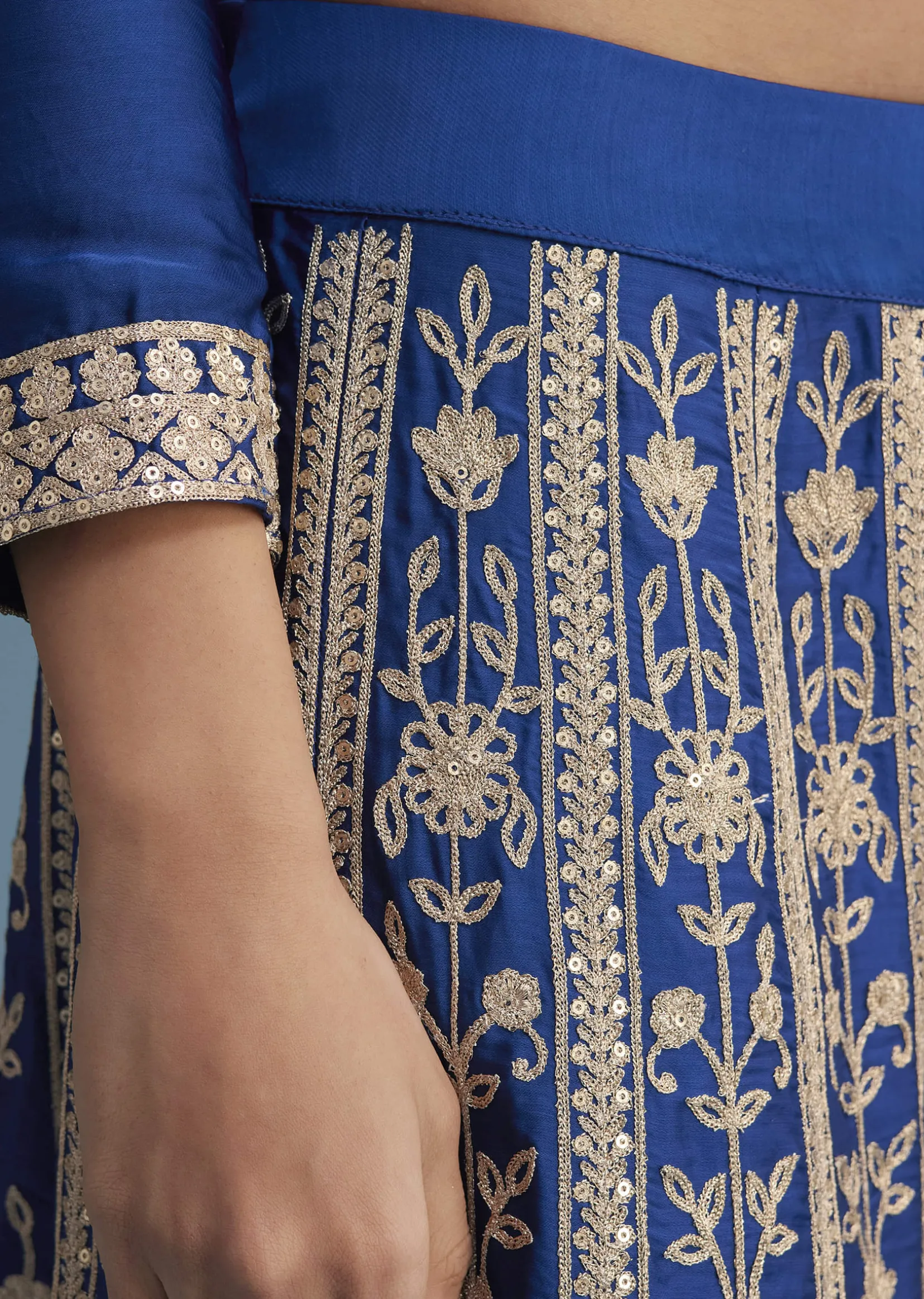Royal Blue Silk Palazzo Set With Zari And Sequins Work