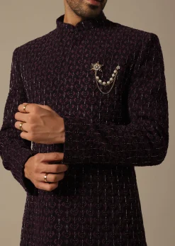 Royal Purple Embroidered Sherwani Set