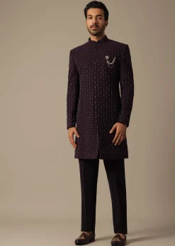 Royal Purple Embroidered Sherwani Set