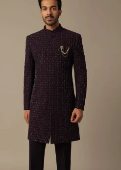 Royal Purple Embroidered Sherwani Set