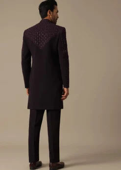 Royal Purple Embroidered Sherwani Set