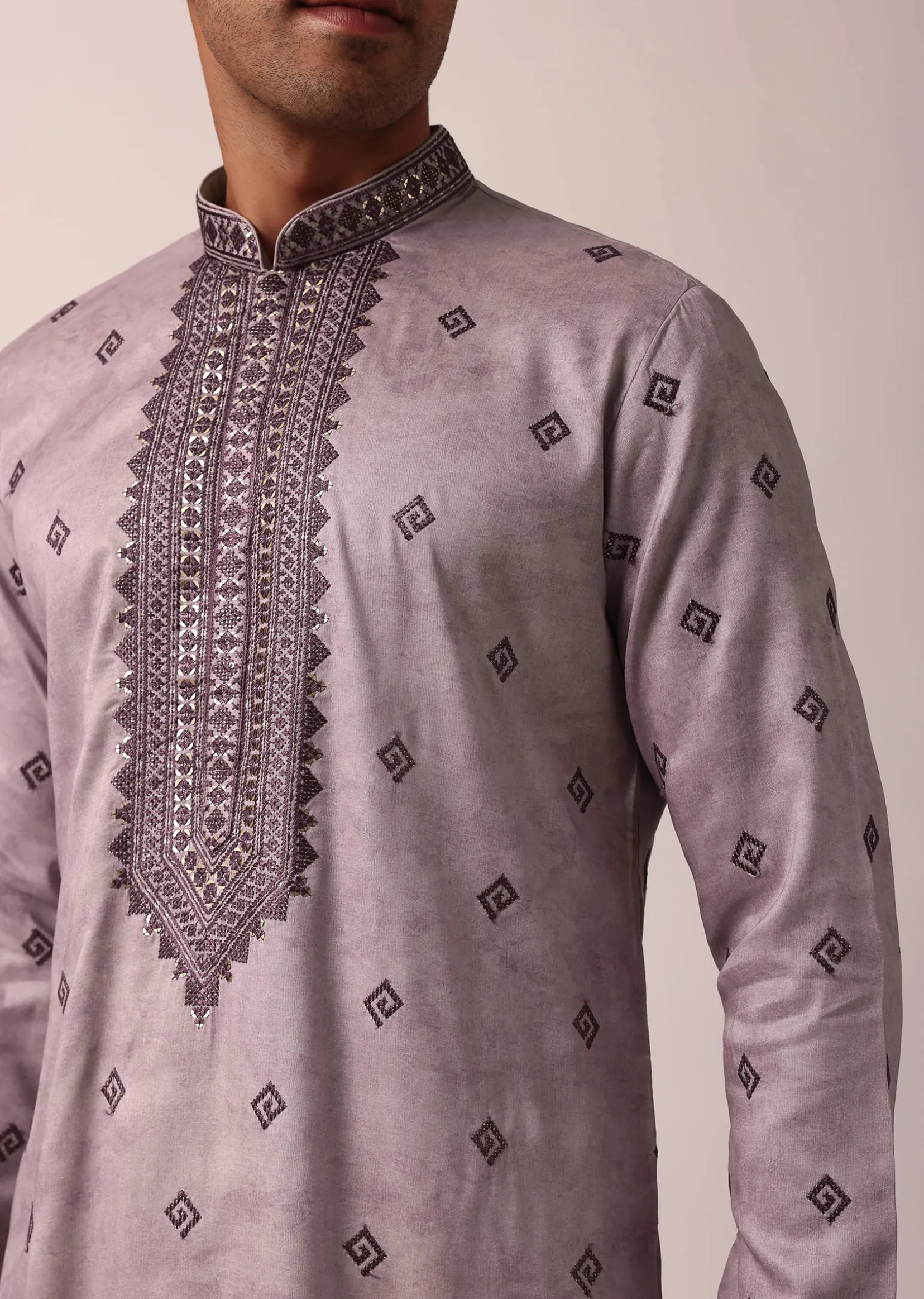 Royal Purple Silk Kurta Set For Men